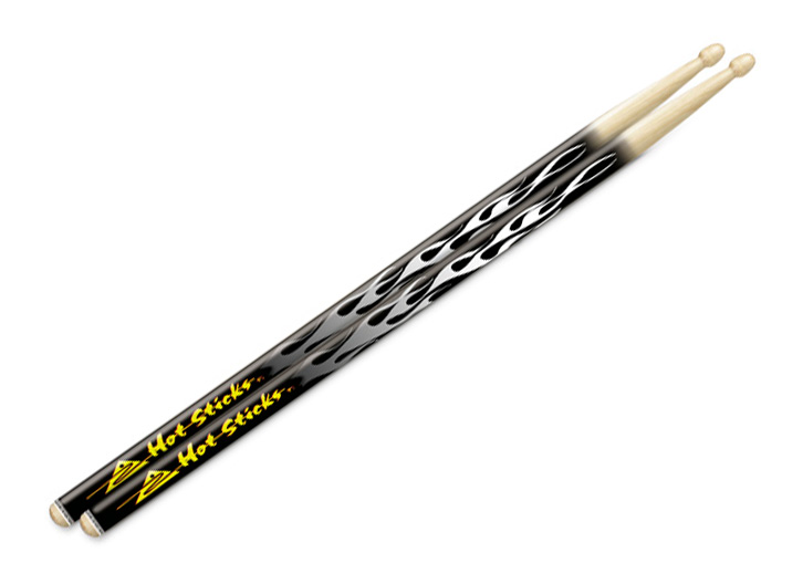 Hot Sticks Artisticks 5A Wood Tip Drum Stick Pair - Black Flame