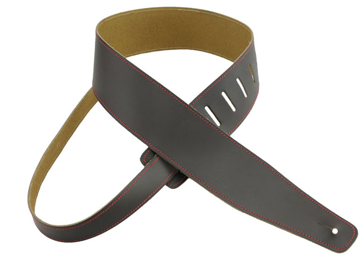 Henry Heller 2-1/2" Basic Leather Strap with Stitching - Red on Brown