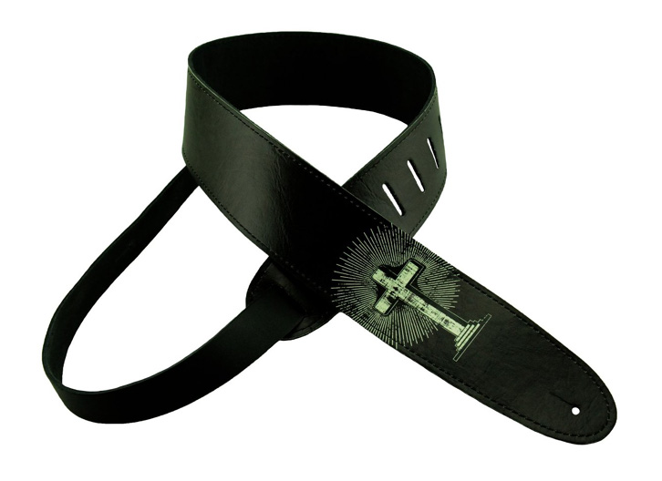 Henry Heller 2.5" Leather Guitar Strap with Cross - Black
