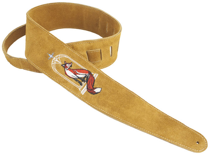 Henry Heller HP25 Premium Suede Guitar Strap with Embroidered Design - Fox on Tan