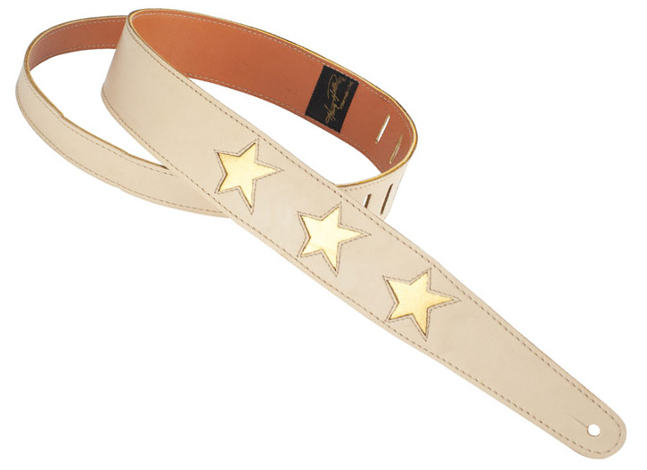 Henry Heller HPST 2" Leather Strap with Stars - Gold on Bone