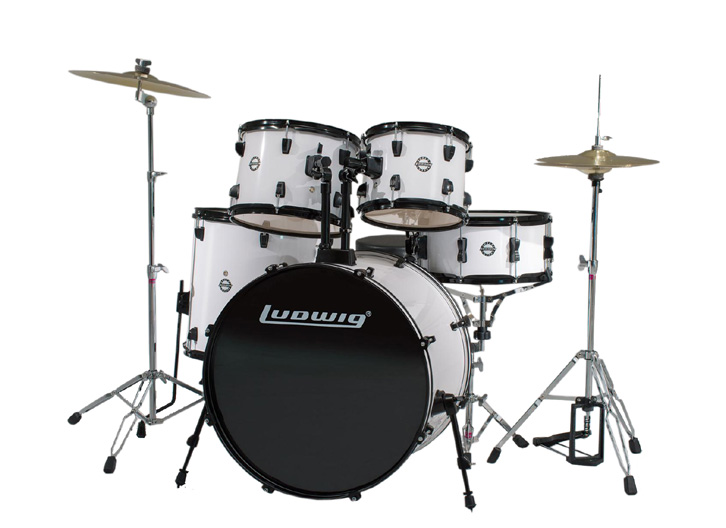 Ludwig Accent Fuse 5-Piece Drumset with Hardware & Cymbals - White