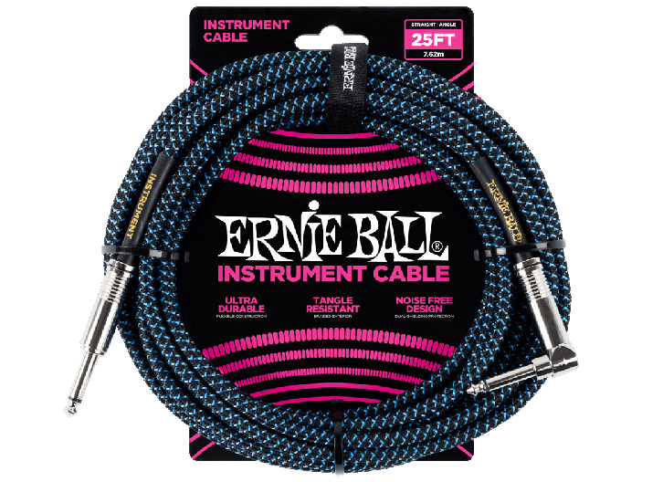 Ernie Ball Cloth Jacketed Instrument Cable 25' - Black/Blue
