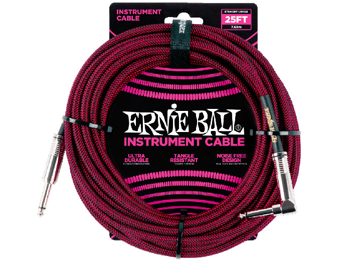Ernie Ball Cloth Jacketed Instrument Cable 25' - Black/Red