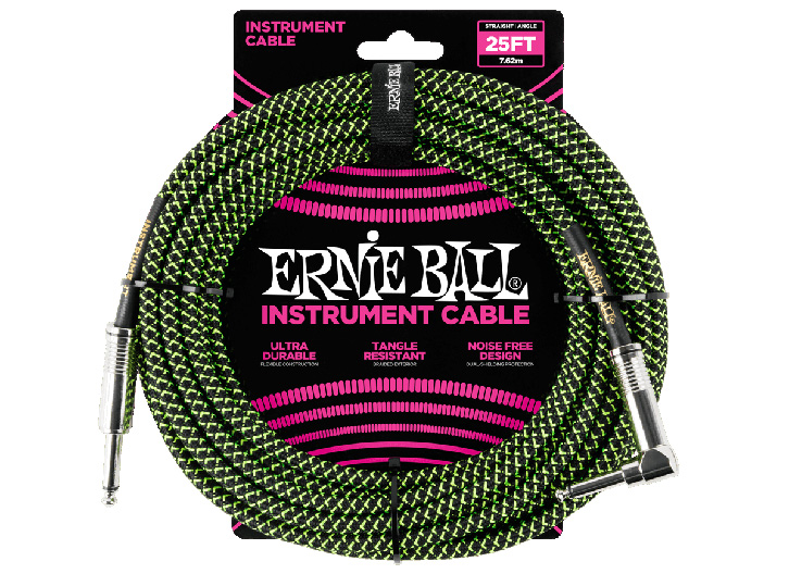 Ernie Ball Cloth Jacketed Instrument Cable 25' - Black/Green