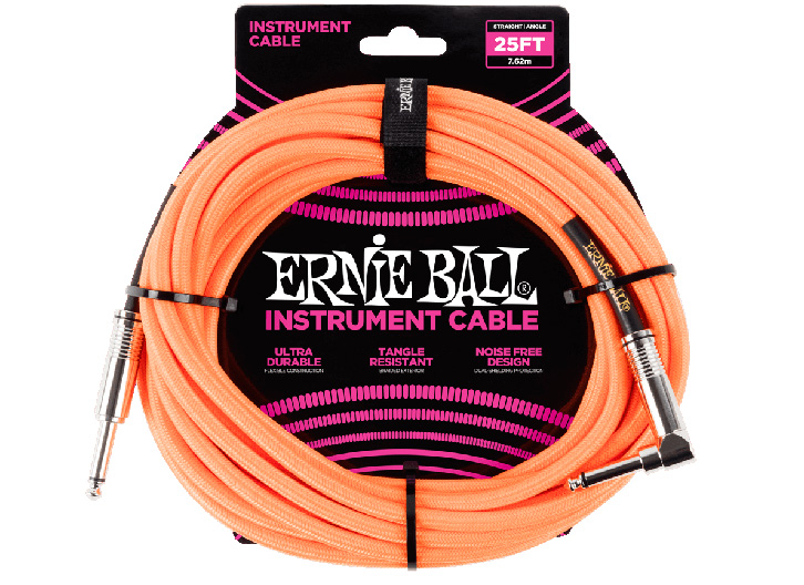 Ernie Ball Cloth Jacketed Instrument Cable 25' - Neon Orange