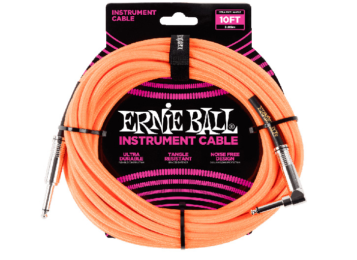 Ernie Ball Cloth Jacketed Instrument Cable 10' - Neon Orange