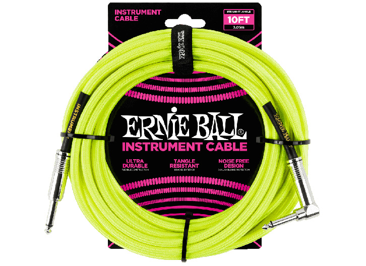 Ernie Ball Cloth Jacketed Instrument Cable 10' - Neon Yellow