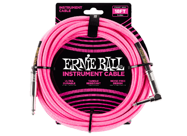 Ernie Ball Cloth Jacketed Instrument Cable 18' - Neon Pink