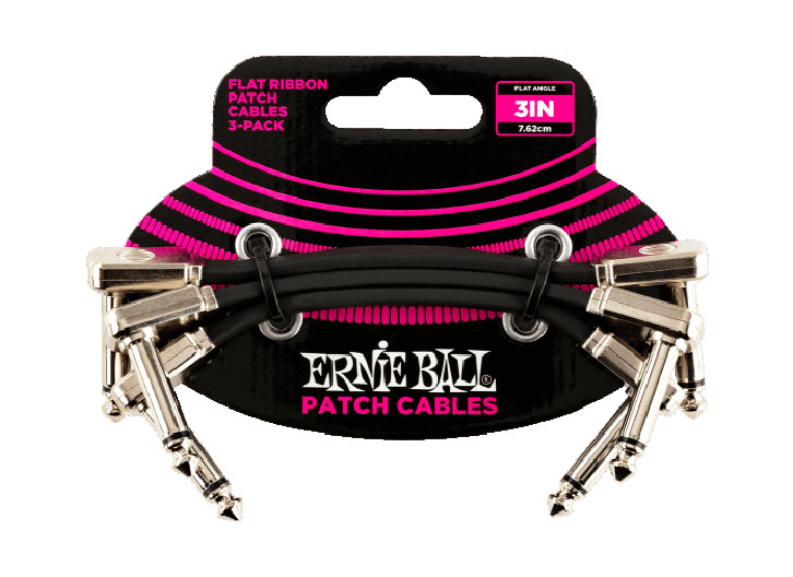 Ernie Ball Flat Ribbon Patch Cables 3" - Black - 3 Pack