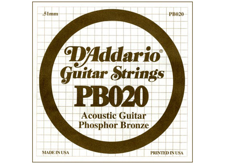 D'Addario PB020 Phosphor Bronze .020" Single Guitar String