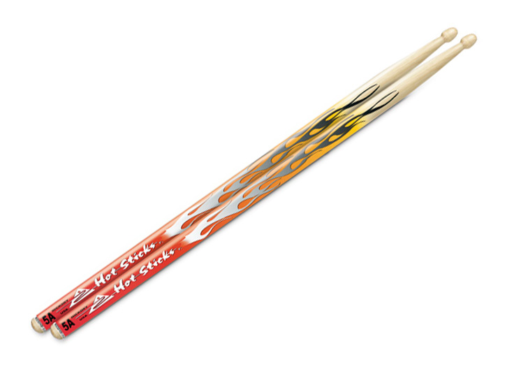 Hot Sticks Artisticks 5A Wood Tip Drum Stick Pair - Red Flame